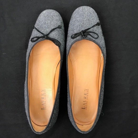 Ralph Lauren Gray Wool Leather Ballet Flats 9.5M - Picture 1 of 8